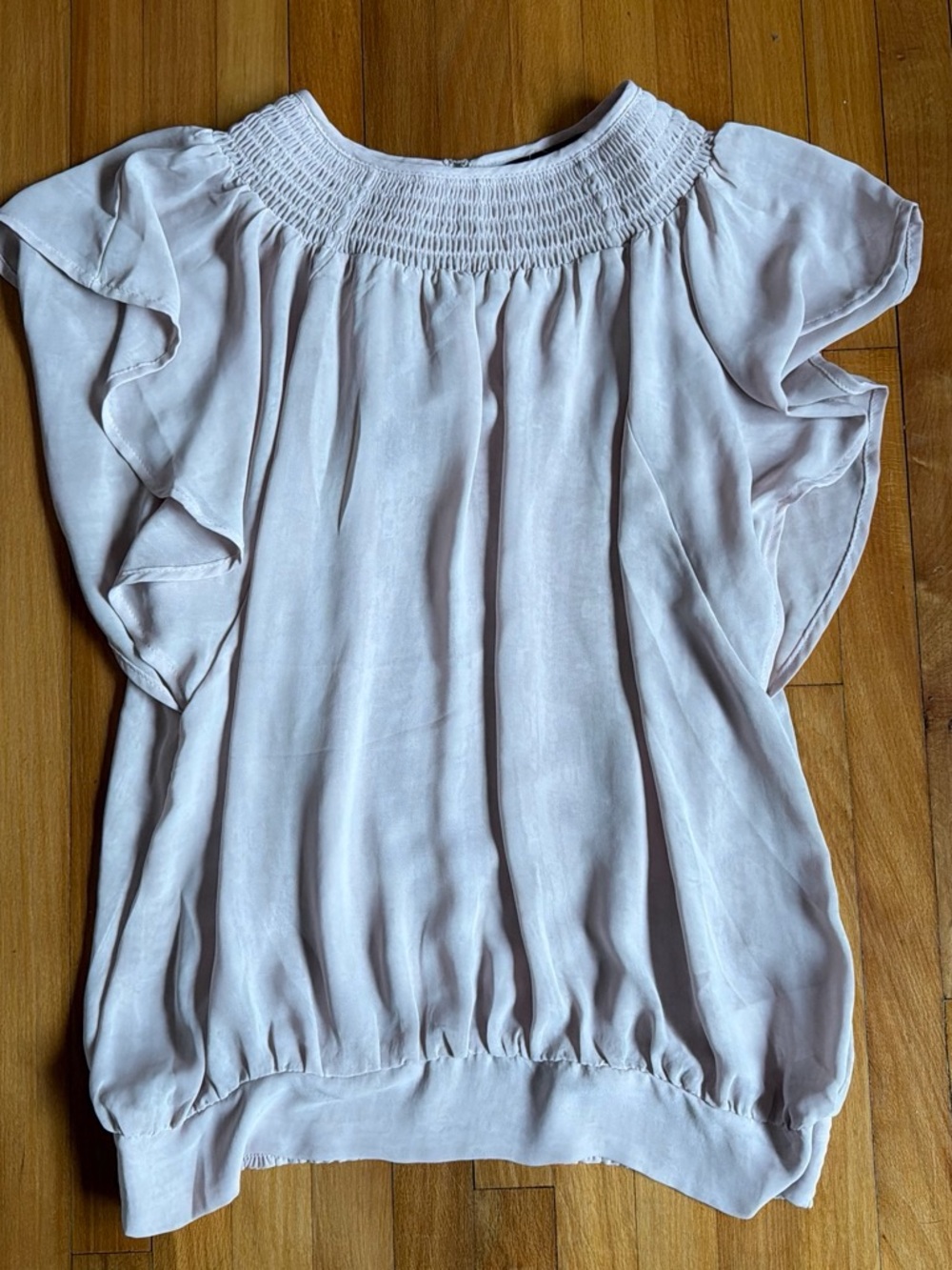Express Blush Smocked Neck Ruffle Sleeve Blouse